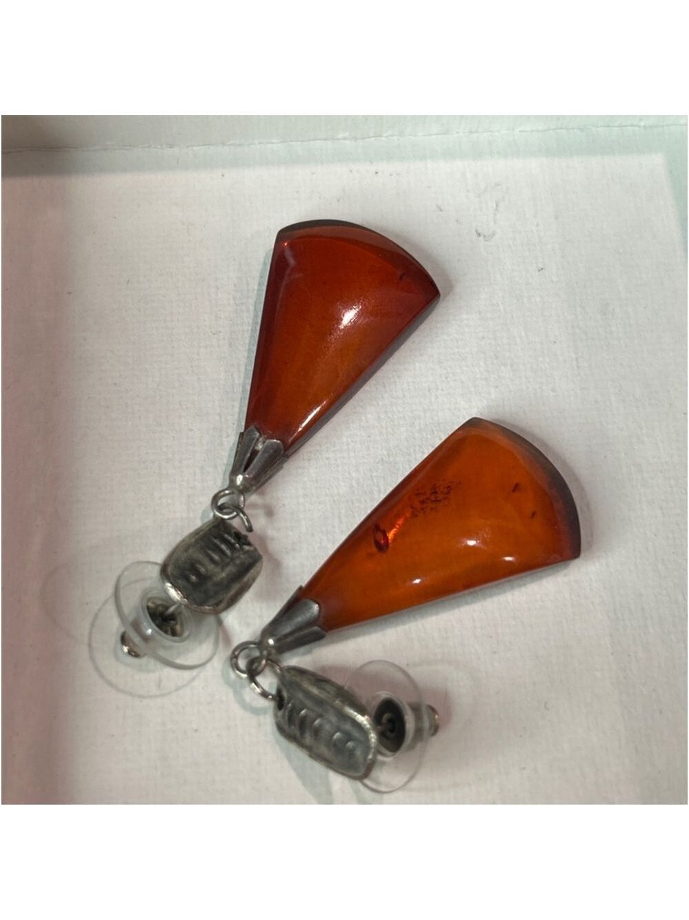 Women's vintage amber and Silver tone Drop Earrings, One Size - Picture 4 of 5